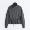 Chaqueta Soft Touch de modal suave al tacto con cintura ajustable y cuello alto Chaqueta Soft Touch de modal suave al tacto con cintura ajustable y cuello alto
