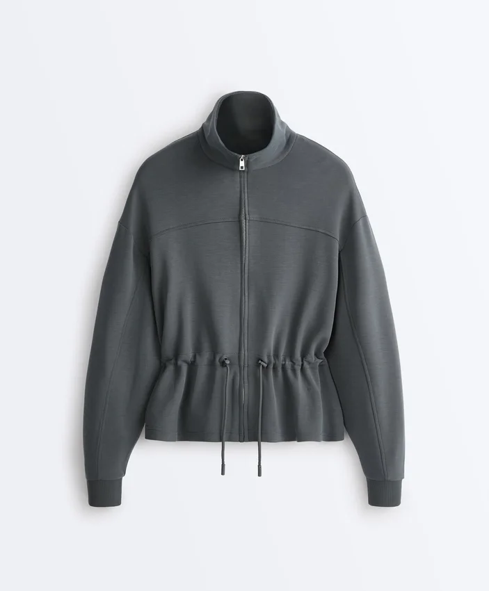 Chaqueta Soft Touch de modal suave al tacto con cintura ajustable y cuello alto Chaqueta Soft Touch de modal suave al tacto con cintura ajustable y cuello alto