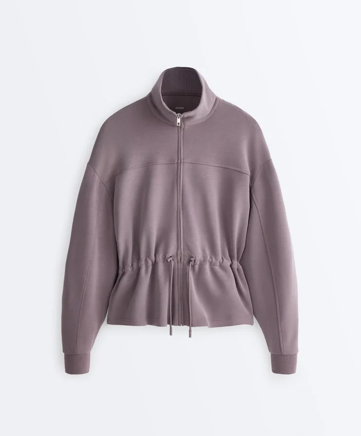 Chaqueta Soft Touch de modal suave al tacto con cintura ajustable y cuello alto Chaqueta Soft Touch de modal suave al tacto con cintura ajustable y cuello alto