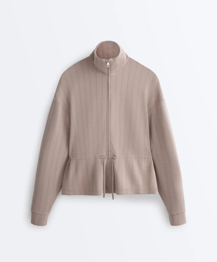 Chaqueta Soft Touch de modal suave al tacto con cintura ajustable y cuello alto Chaqueta Soft Touch de modal suave al tacto con cintura ajustable y cuello alto