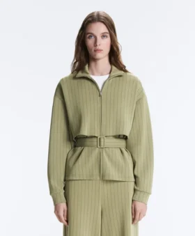 Chaqueta tipo capa de corte recto con rayas finas de modal Soft Touch