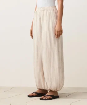 Pantalones bombachos a rayas 100 % lino