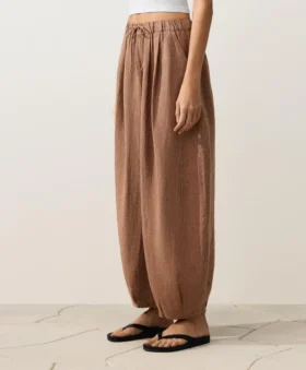Pantalones bombachos a rayas 100 % lino