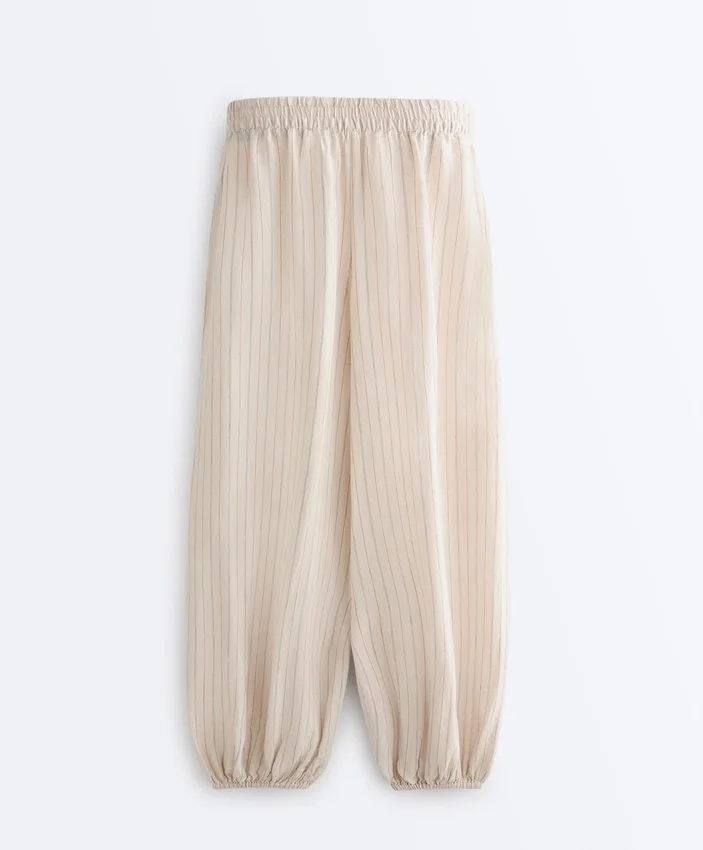 Pantalones bombachos a rayas 100 % lino Pantalones bombachos a rayas 100 % lino