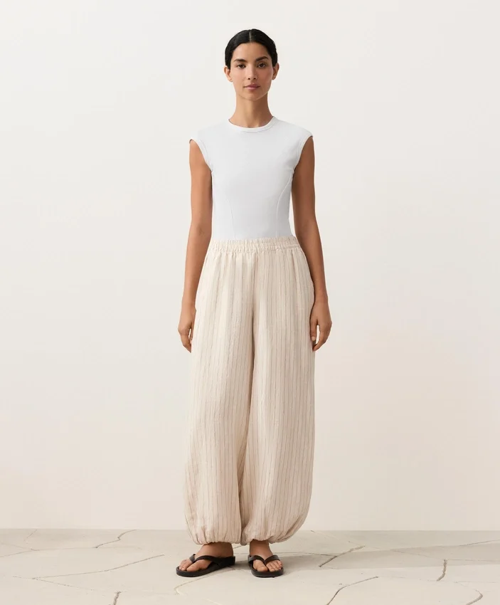 Pantalones bombachos a rayas 100 % lino Pantalones bombachos a rayas 100 % lino