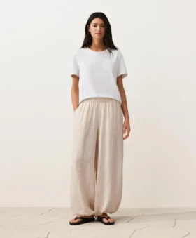 Pantalones bombachos a rayas 100 % lino