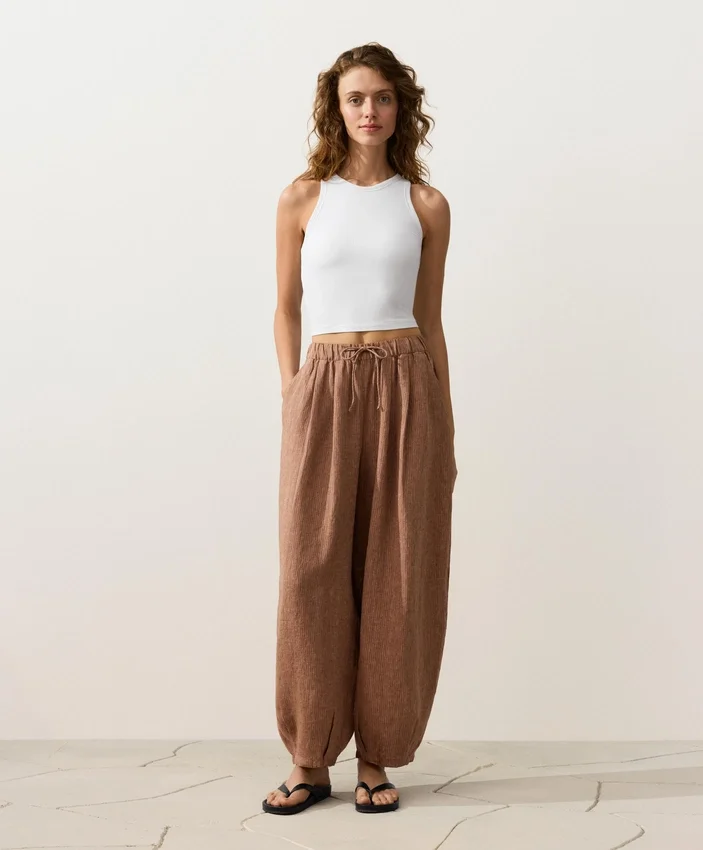 Pantalones bombachos a rayas 100 % lino Pantalones bombachos a rayas 100 % lino