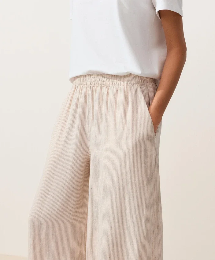 Pantalones bombachos a rayas 100 % lino Pantalones bombachos a rayas 100 % lino