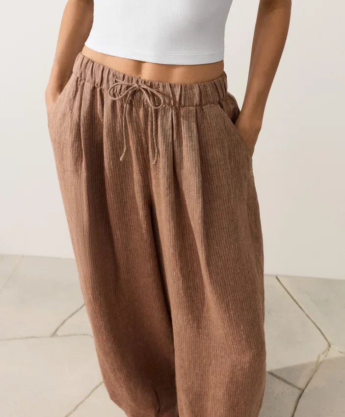 Pantalones bombachos a rayas 100 % lino Pantalones bombachos a rayas 100 % lino
