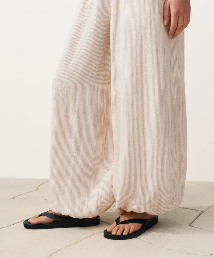 Pantalones bombachos a rayas 100 % lino Pantalones bombachos a rayas 100 % lino