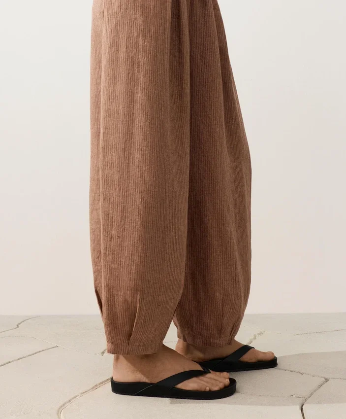Pantalones bombachos a rayas 100 % lino Pantalones bombachos a rayas 100 % lino