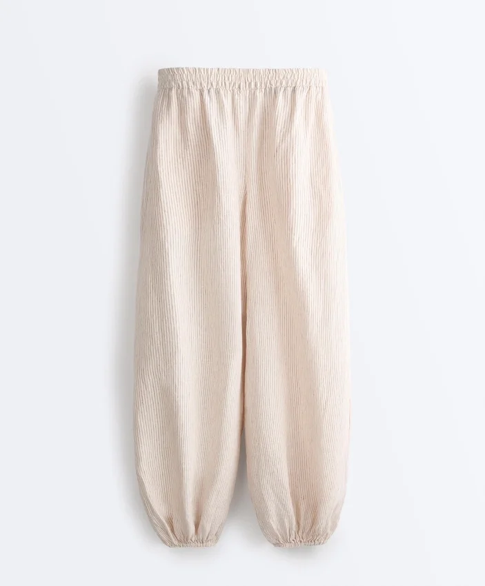 Pantalones bombachos a rayas 100 % lino Pantalones bombachos a rayas 100 % lino