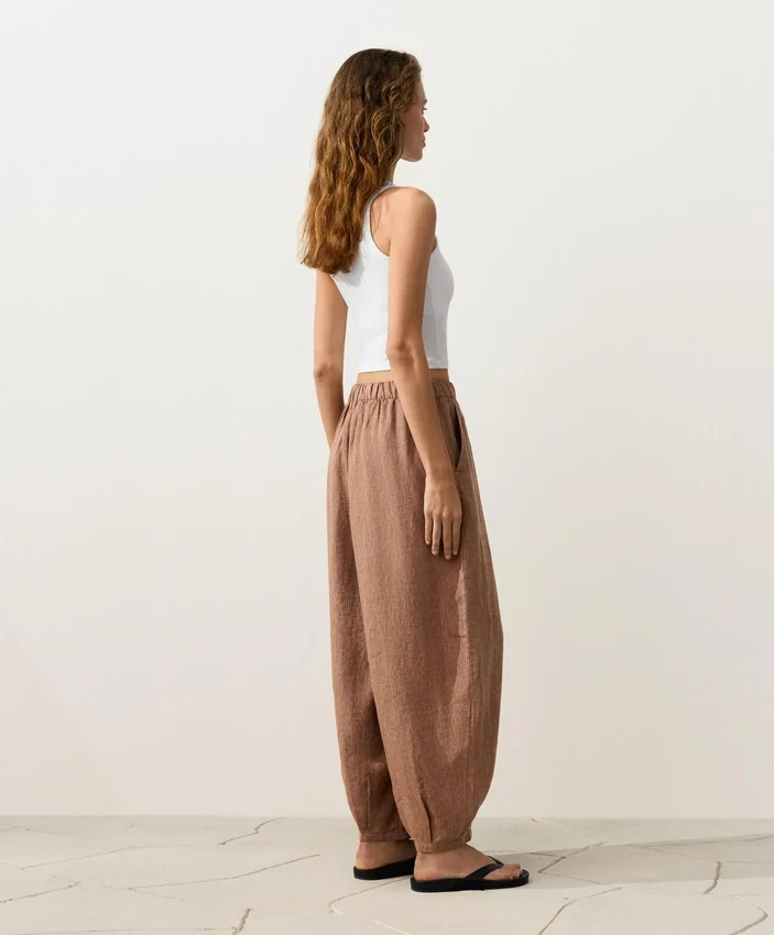 Pantalones bombachos a rayas 100 % lino Pantalones bombachos a rayas 100 % lino