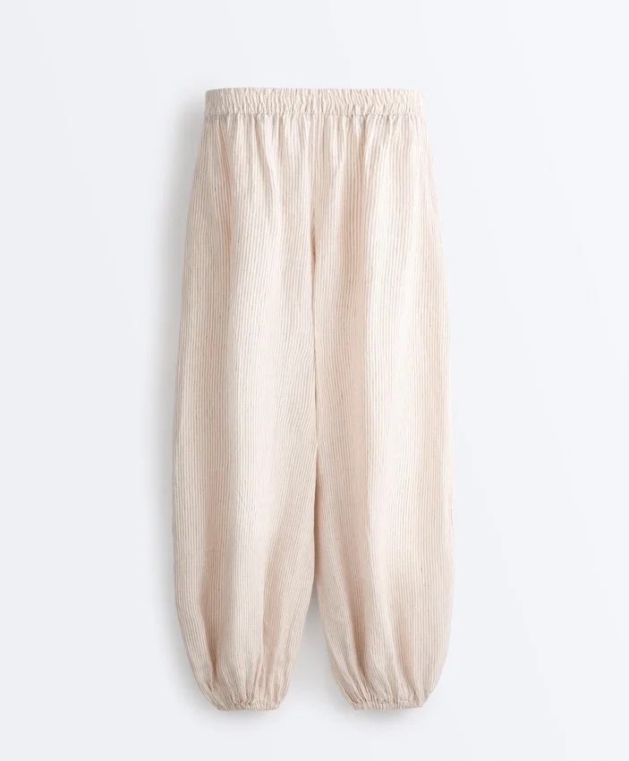 Pantalones bombachos a rayas 100 % lino Pantalones bombachos a rayas 100 % lino