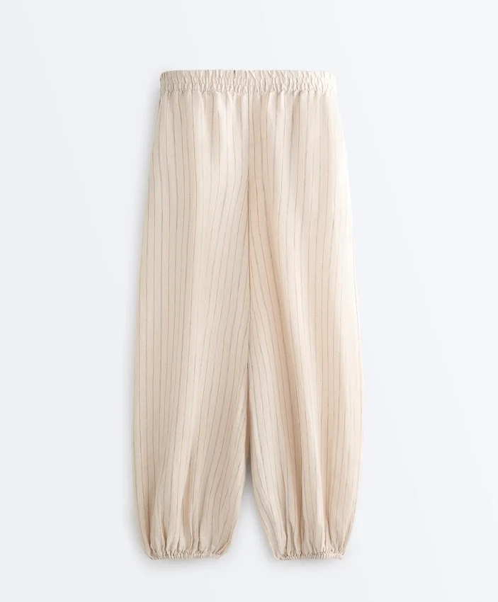 Pantalones bombachos a rayas 100 % lino Pantalones bombachos a rayas 100 % lino