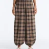 Pantalones bombachos de mezcla de algodón con estampado de cuadros