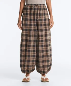 Pantalones bombachos de mezcla de algodón con estampado de cuadros