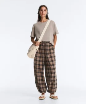 Pantalones bombachos de mezcla de algodón con estampado de cuadros