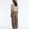 Pantalones bombachos de mezcla de algodón con estampado de cuadros