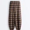 Pantalones bombachos de mezcla de algodón con estampado de cuadros