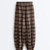 Pantalones bombachos de mezcla de algodón con estampado de cuadros