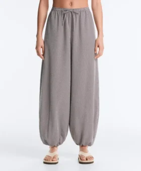 Pantalones bombachos largos de mezcla de lyocell con estampado de cuadros vichy