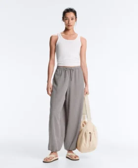 Pantalones bombachos largos de mezcla de lyocell con estampado de cuadros vichy