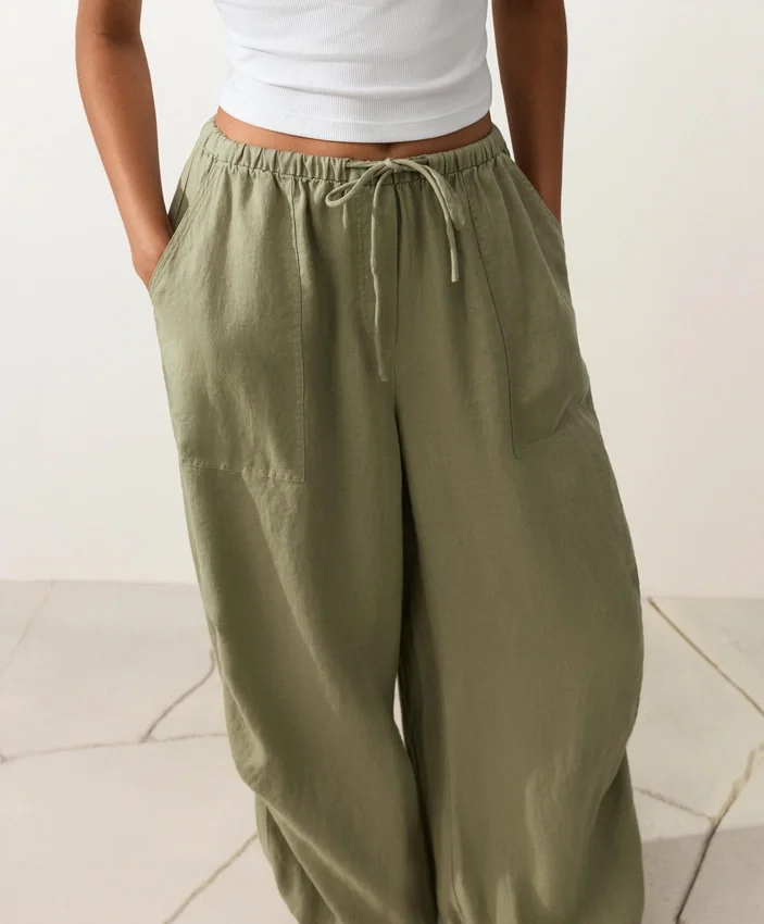 Pantalones bombachos tipo cargo 100 % lino Pantalones bombachos tipo cargo 100 % lino