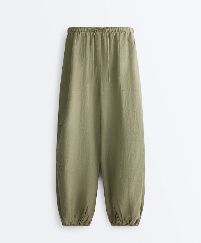 Pantalones bombachos tipo cargo 100 % lino Pantalones bombachos tipo cargo 100 % lino