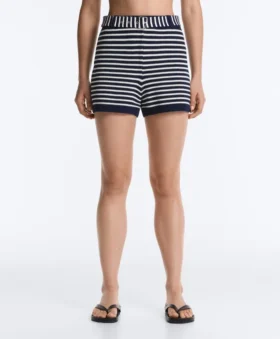 Pantalones cortos de punto a rayas con cinturón 100 % algodón