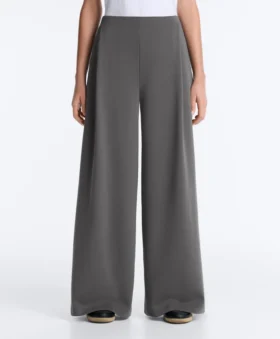 Pantalones de algodón piqué de tiro alto y pierna ancha