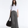 Pantalones de algodón piqué de tiro alto y pierna ancha Pantalones de algodón piqué de tiro alto y pierna ancha