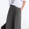Pantalones de algodón piqué de tiro alto y pierna ancha Pantalones de algodón piqué de tiro alto y pierna ancha