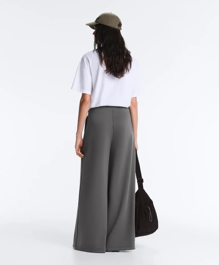 Pantalones de algodón piqué de tiro alto y pierna ancha Pantalones de algodón piqué de tiro alto y pierna ancha