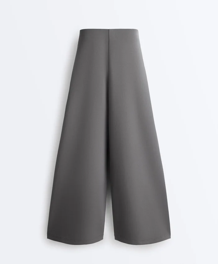 Pantalones de algodón piqué de tiro alto y pierna ancha Pantalones de algodón piqué de tiro alto y pierna ancha