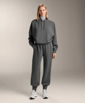 Sudadera con capucha de corte recto y tejido modal cepillado jaspeado