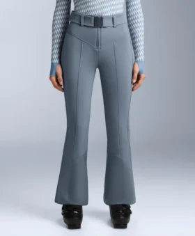 Pantalones de esquí elásticos, acampanados y de talle alto, resistentes al agua