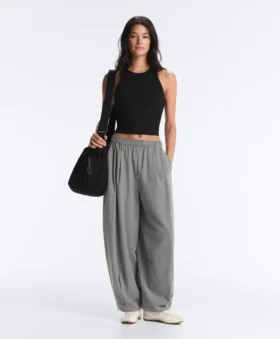 Pantalones de estilo globo de mezcla de lyocell con estampado de cuadros vichy