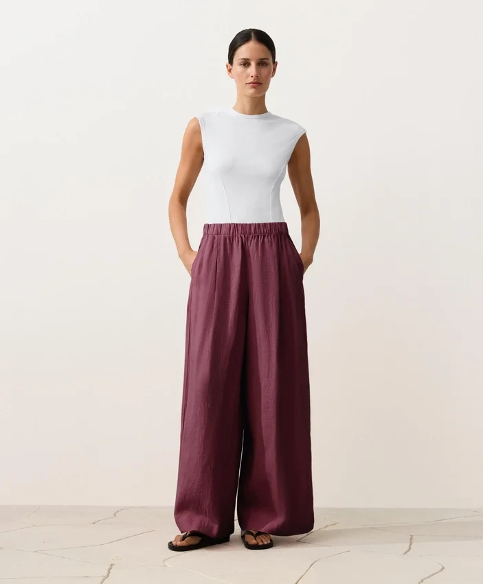 Pantalones de pierna ancha 100 % lino Pantalones de pierna ancha 100 % lino