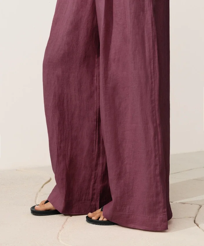 Pantalones de pierna ancha 100 % lino Pantalones de pierna ancha 100 % lino