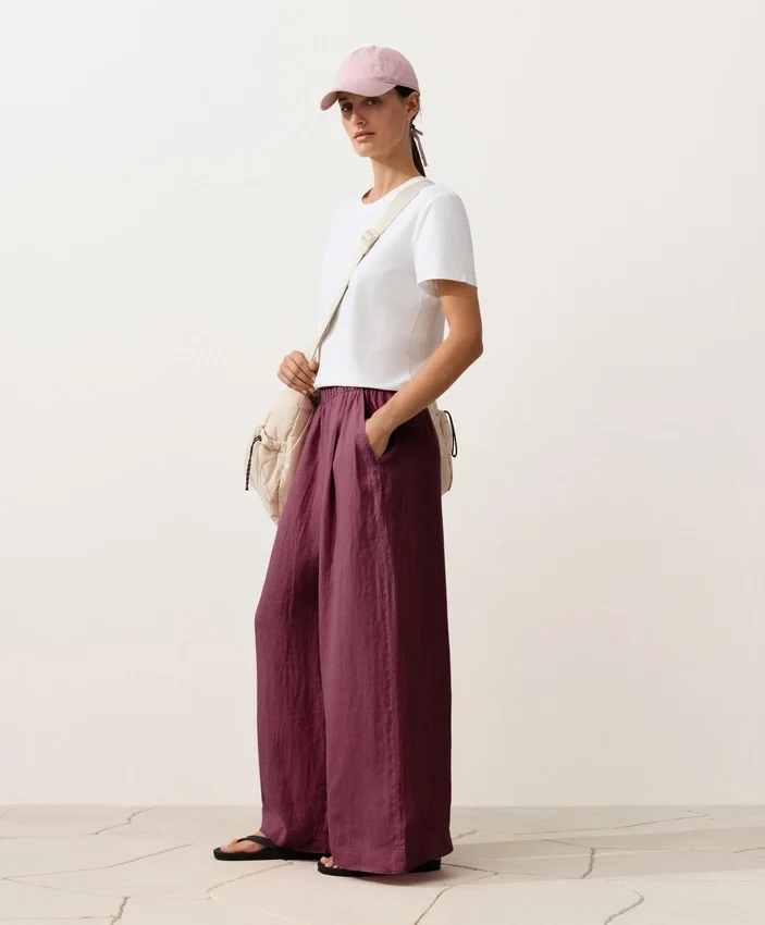 Pantalones de pierna ancha 100 % lino Pantalones de pierna ancha 100 % lino