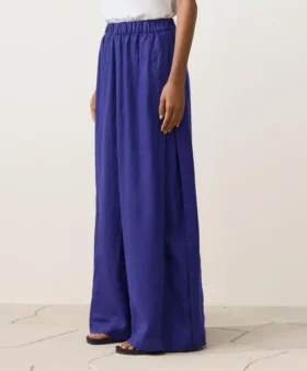 Pantalones de pierna ancha 100 % lino con pliegue lateral