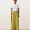 Pantalones de pierna ancha 100 % lino con pliegue lateral Pantalones de pierna ancha 100 % lino con pliegue lateral