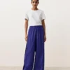 Pantalones de pierna ancha 100 % lino con pliegue lateral Pantalones de pierna ancha 100 % lino con pliegue lateral