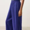 Pantalones de pierna ancha 100 % lino con pliegue lateral Pantalones de pierna ancha 100 % lino con pliegue lateral