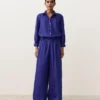 Pantalones de pierna ancha 100 % lino con pliegue lateral Pantalones de pierna ancha 100 % lino con pliegue lateral