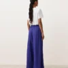 Pantalones de pierna ancha 100 % lino con pliegue lateral Pantalones de pierna ancha 100 % lino con pliegue lateral