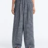 Pantalones de pierna ancha a cuadros de mezcla de algodón