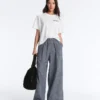 Pantalones de pierna ancha a cuadros de mezcla de algodón