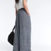 Pantalones de pierna ancha a cuadros de mezcla de algodón